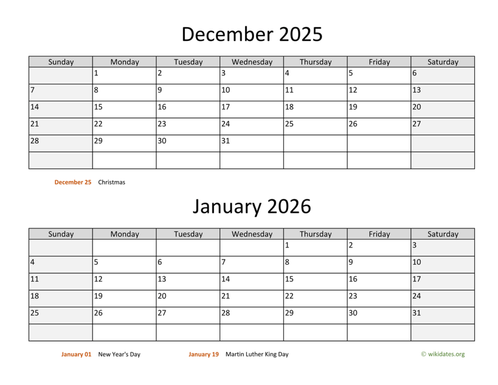 December 2025 January 2026 Calendar – Free Printable Templates December 2025 January 2026 Calendar - Free Printable Templates