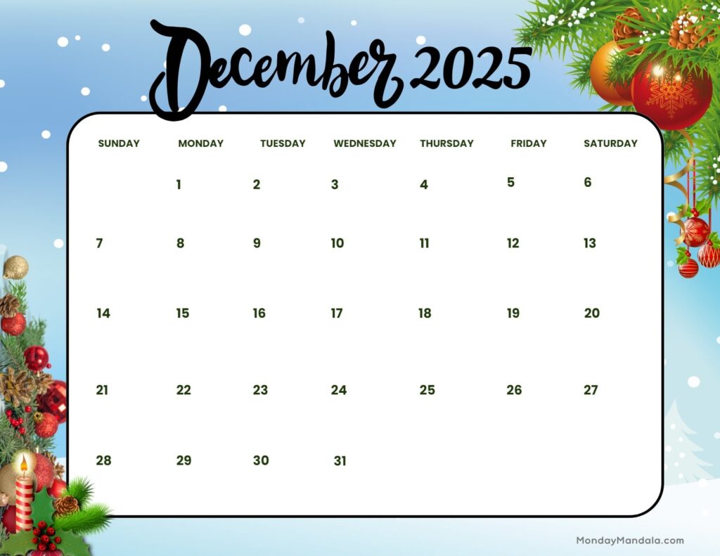 December 2025 Printable Calendar – King Printables December 2025 Printable Calendar - King Printables
