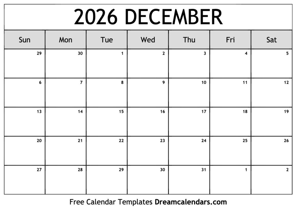 December 2026 Calendar - Free Printable with Holidays and Observances