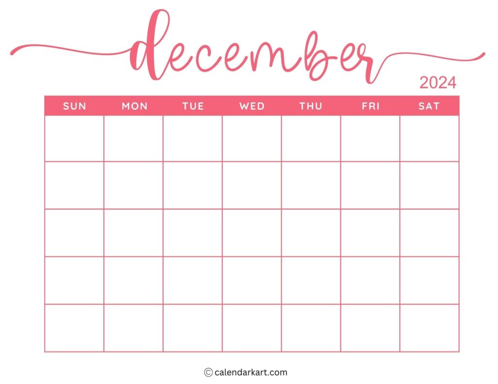 December Calendar Printable Blank