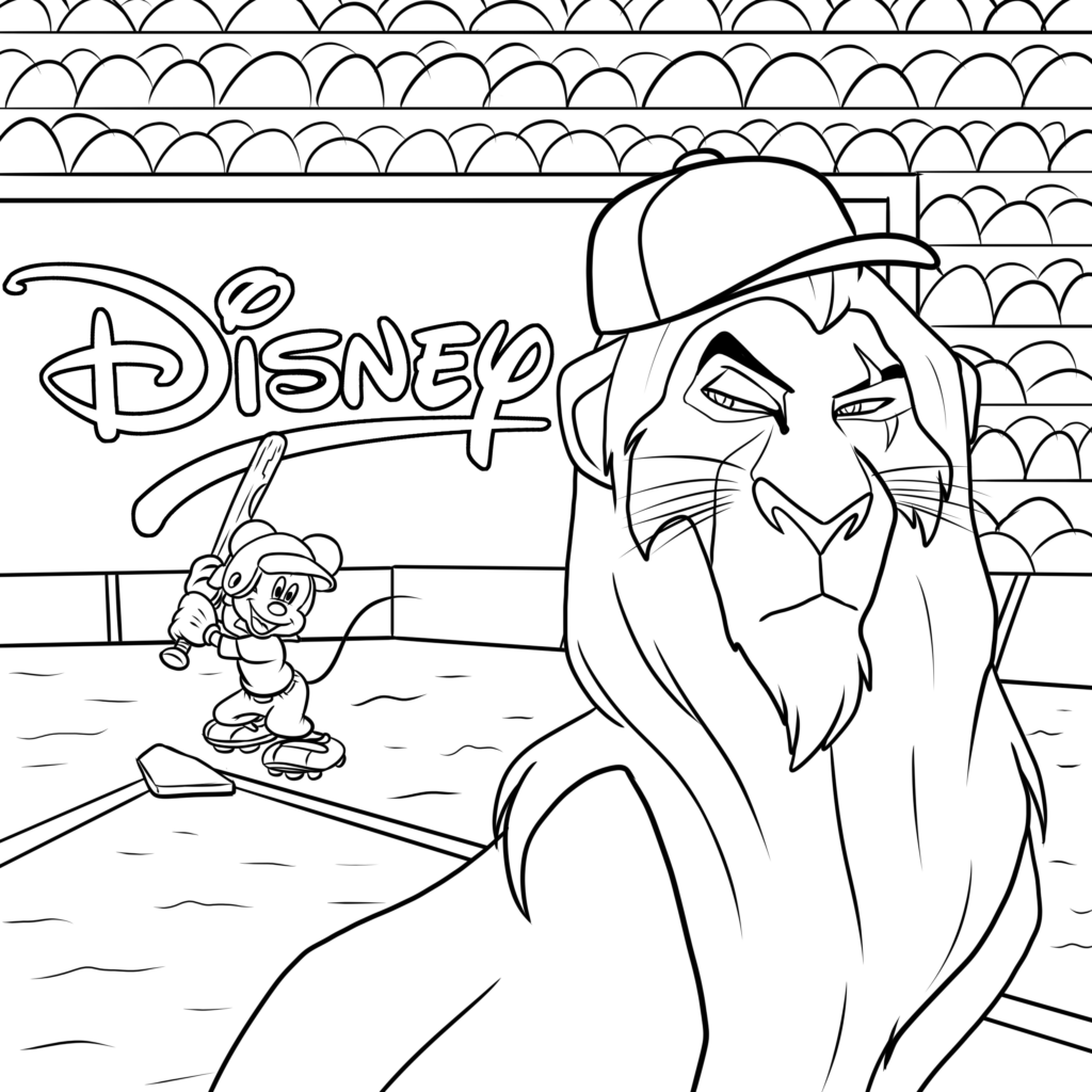 Disney Free Printable Coloring Pages featuring a lion and a character playing baseball Disney Free Printable Coloring Pages with a lion and a character playing baseball in a fun scene