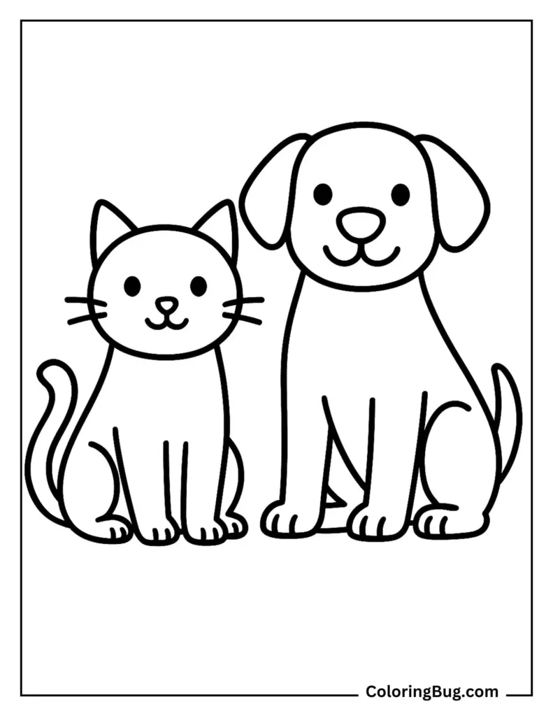 Dog And Cat Coloring Pages Easy