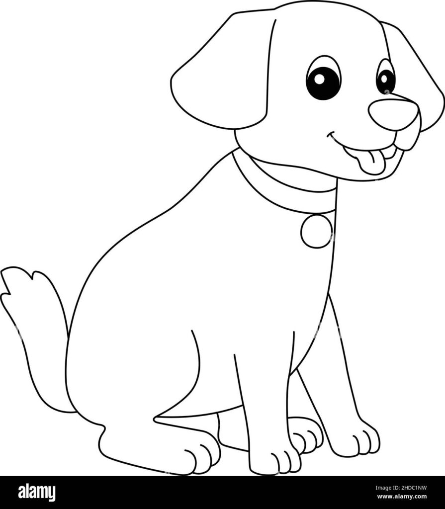 Printable dog coloring page isolated for kids, featuring a friendly dog sitting