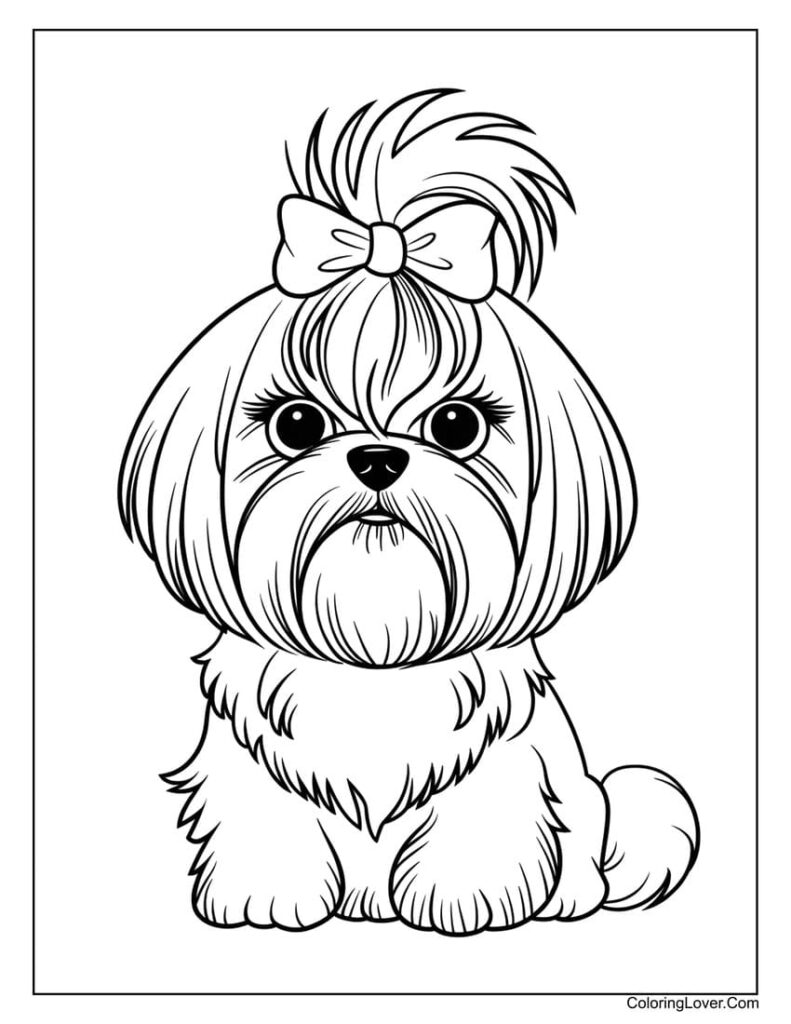 Stylish Dog Coloring Page for Creative Kids Printable coloring page of a stylish dog with a bow