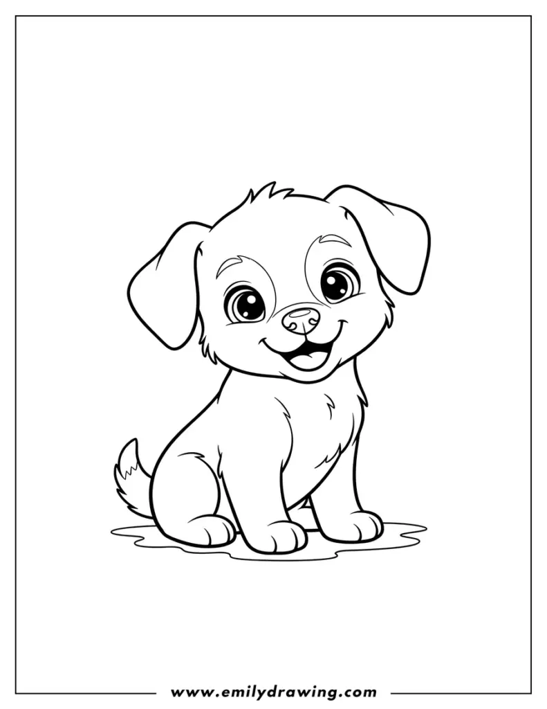 Adorable Puppy Coloring Page for Kids Printable coloring page of an adorable puppy sitting happily