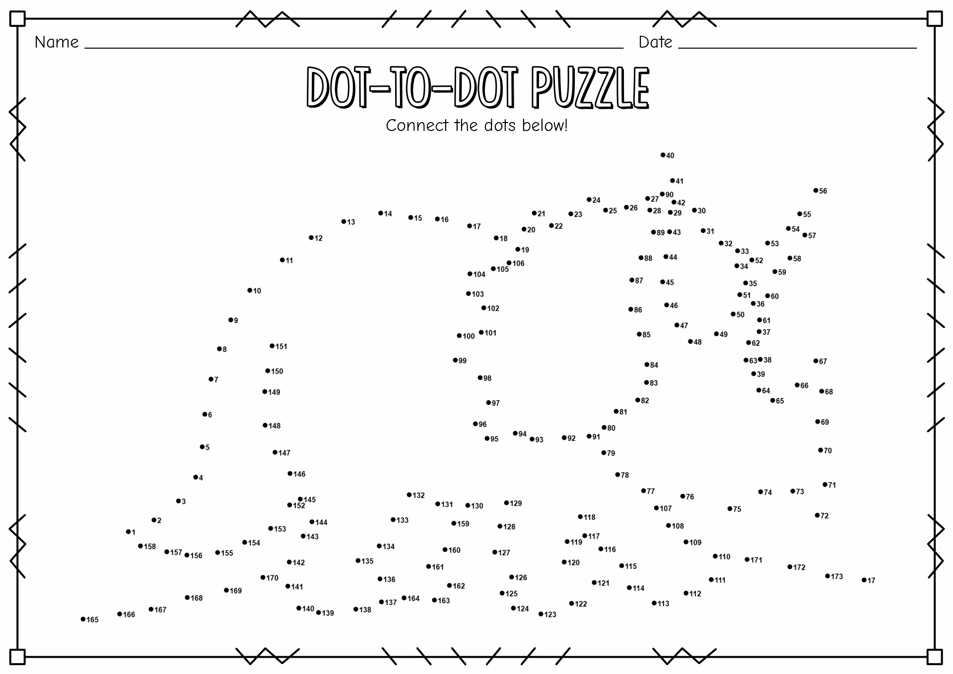 Challenging dot-to-dot puzzle for kids labeled as Dot To Dot Free Printables Hard