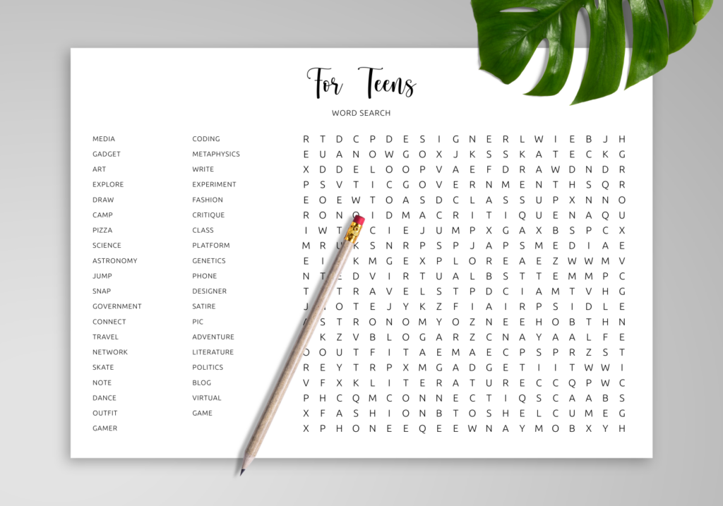 Download Printable For Teens Word Search in PDF