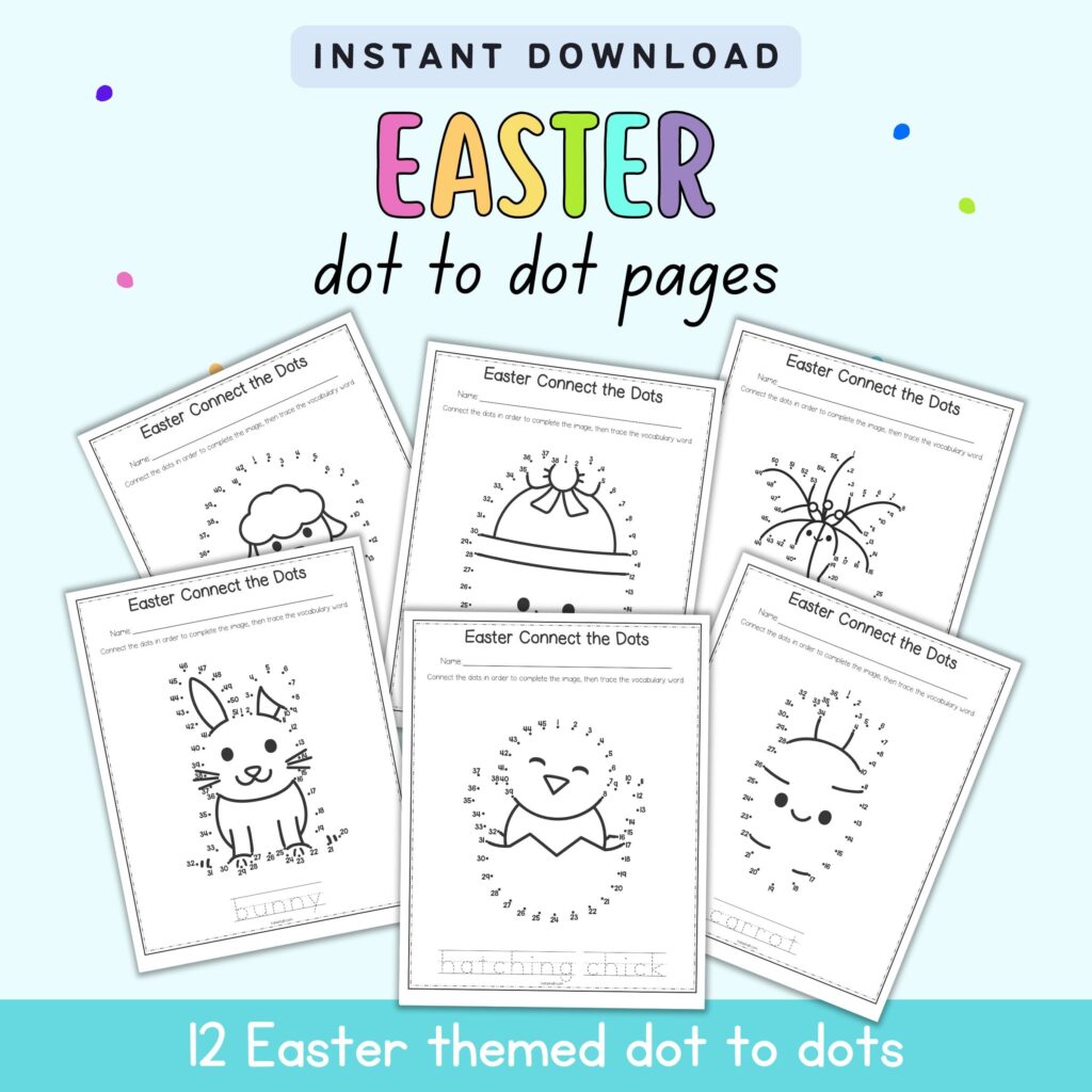 Easter Dot To Dot Worksheets for Kids Colorful Easter dot to dot worksheets featuring various holiday-themed s