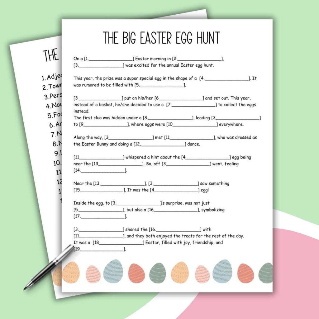 Creative Easter Mad Libs worksheet for fun storytelling