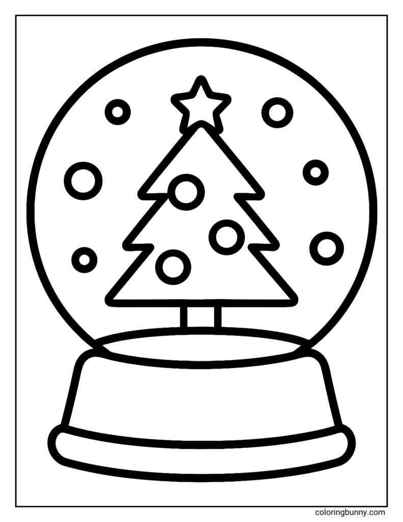 Easy Christmas Coloring Pages with a snow globe design Simple snow globe coloring page featuring a Christmas tree, ideal for easy holiday coloring activities