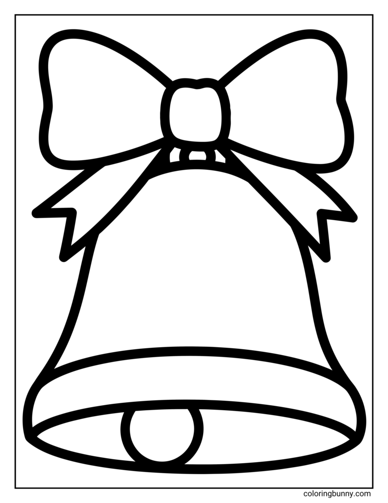 Easy Christmas Bell Coloring Page for Kids A simple outline of a Christmas bell with a bow for coloring