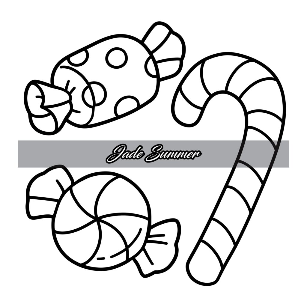 Easy Christmas Coloring Pages For Adults – Candy and Cane Design Fun and bold easy Christmas coloring pages for adults featuring candy and a cane design