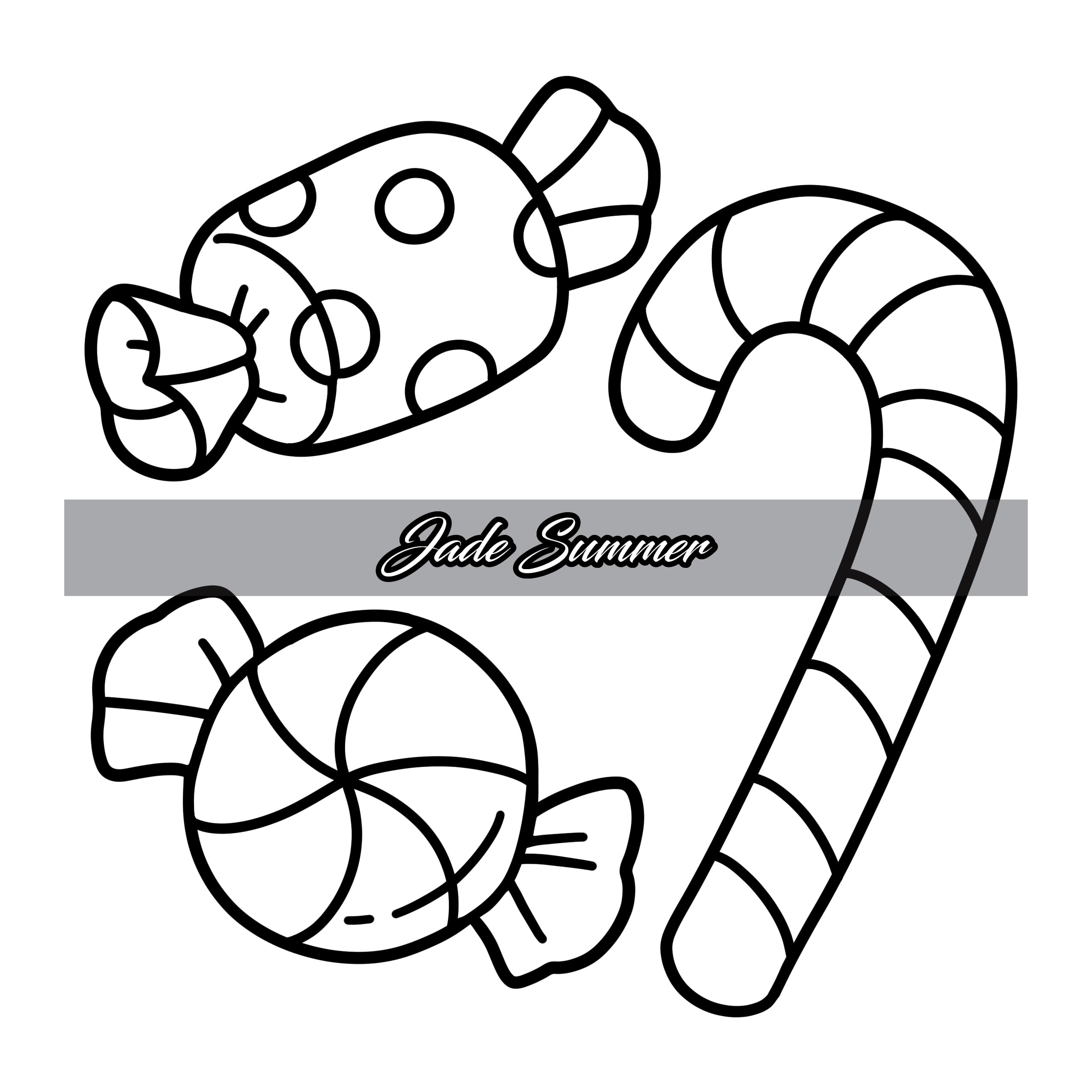 Fun and bold easy Christmas coloring pages for adults featuring candy and a cane design