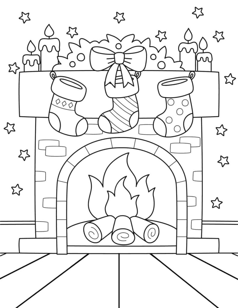 Easy Christmas Coloring Pages Free – Christmas Stocking Coloring Page Easy Christmas Coloring Pages Free - Free printable Christmas stocking coloring page featuring stockings on a fireplace