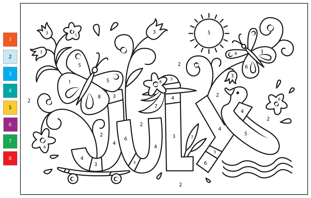 Easy Color By Number For Adults Printable – Colorful Worksheet Engaging Easy Color By Number For Adults Printable featuring butterflies and flowers for coloring
