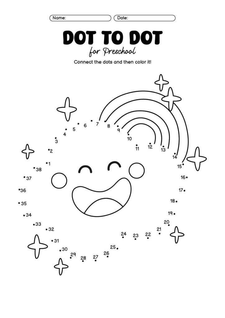 Easy Dot To Dot Worksheets for Preschoolers Fun and engaging Easy Dot To Dot Worksheets for preschoolers featuring a smiling cloud and stars