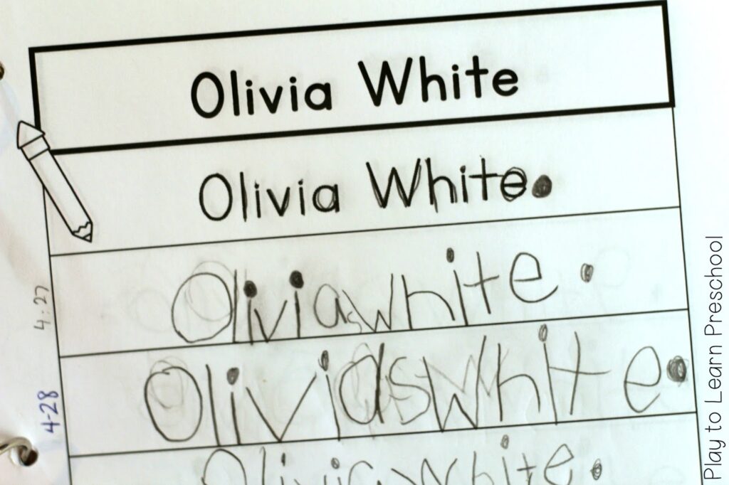 Easy name practice worksheet showing a child's name with tracing lines