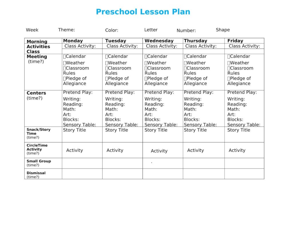 Editable Preschool Lesson Plan Template Free at Kelly Mcneill blog
