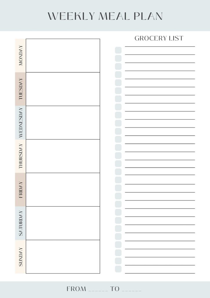 Editable Weekly Meal Planner Template With Grocery List