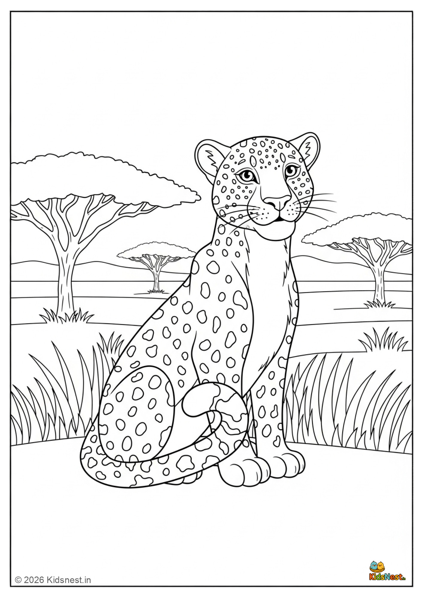 Educational Coloring Pages For Kindergarten - Free printable leopard coloring page for kindergarten featuring a cute leopard