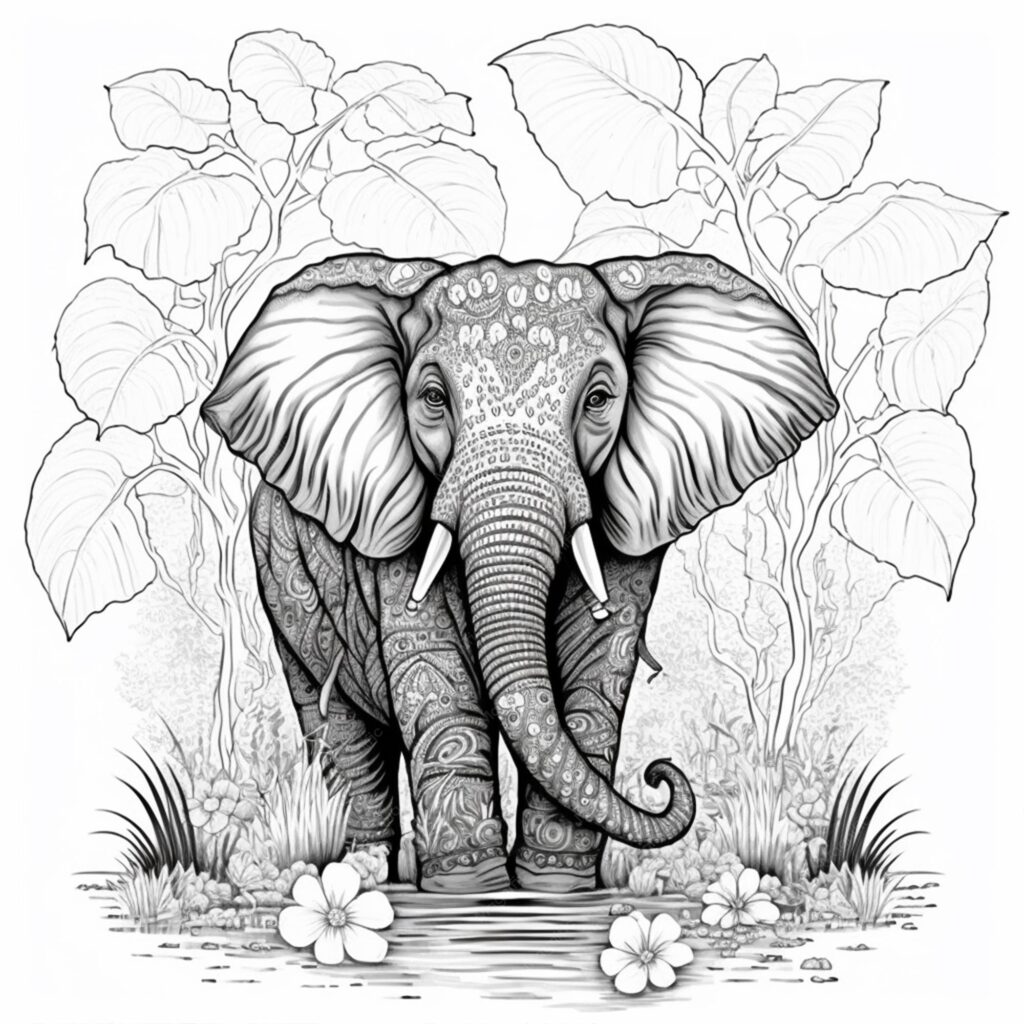 Elephant Black And White Coloring