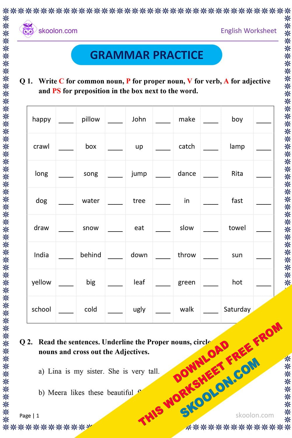 English Worksheet For Grade 1 - English Reading For Grade 1 Worksheets With Answers - EnglishWorksheet.net