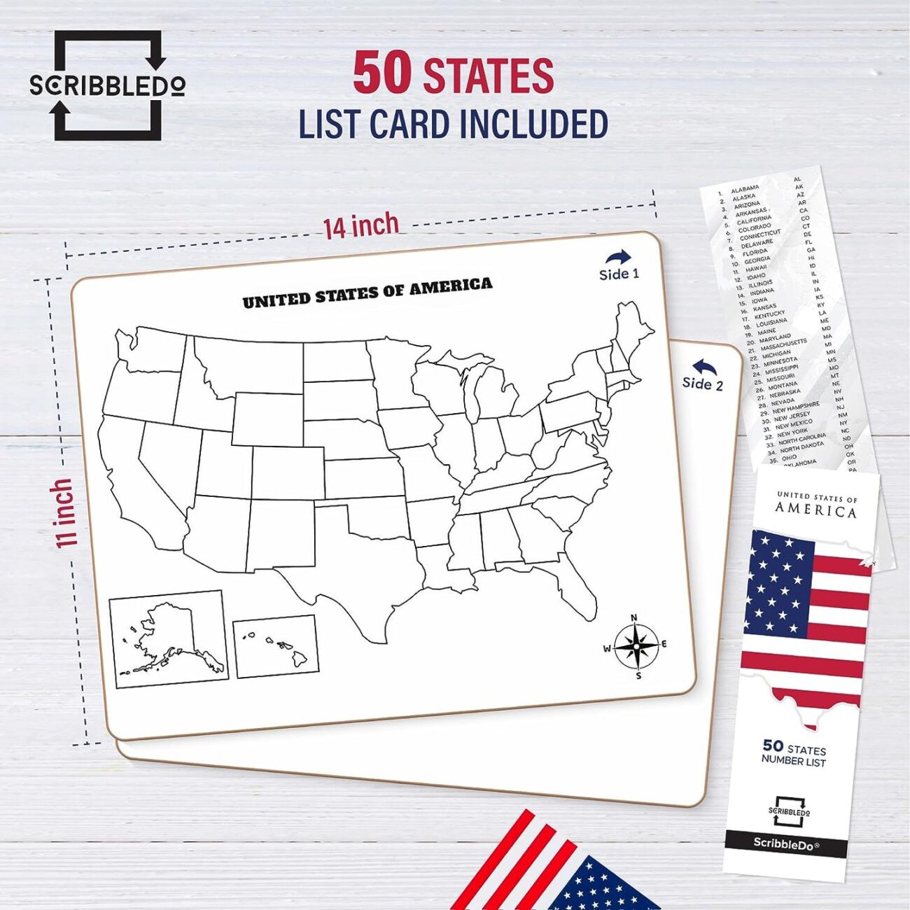 Erase The Usa No Outlines - Dry Erase United States Map 11"x14": Explore, Learn, and Quiz with ...