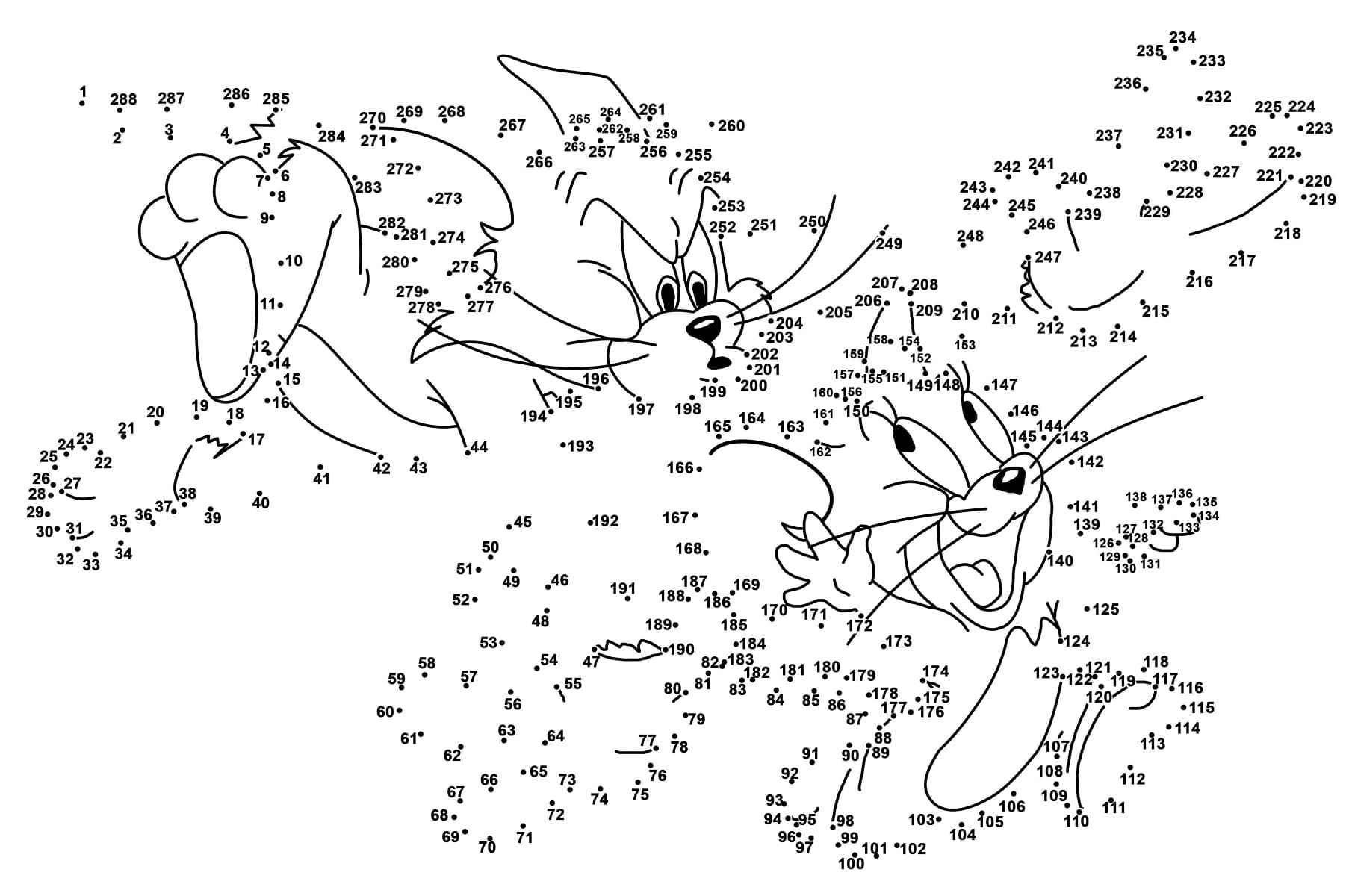 Extreme Connect The Dots Printable with playful characters and numbered dots for kids