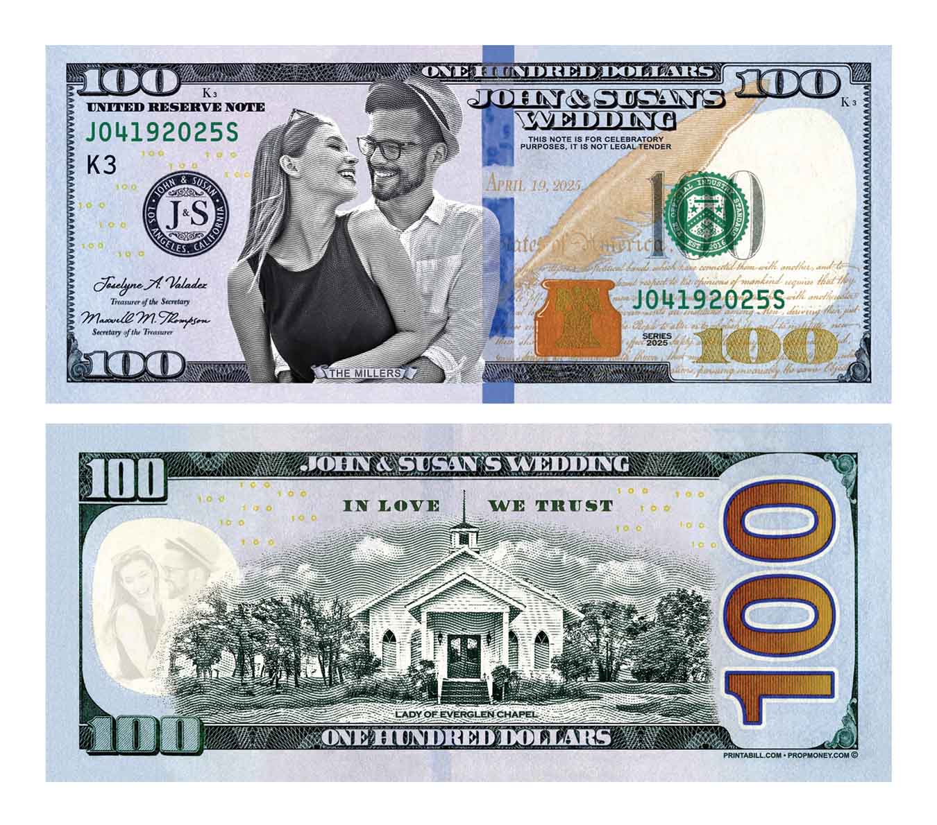 Fake Money With My Picture - Custom wedding-themed fake money featuring a couple's picture and unique design