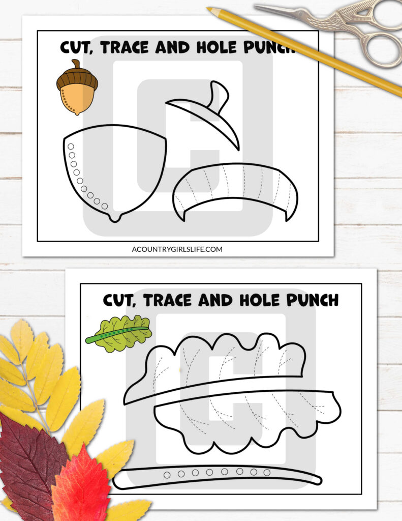 Engaging Fall Activity Pages Free Printable featuring cut, trace, and hole punch designs for kids