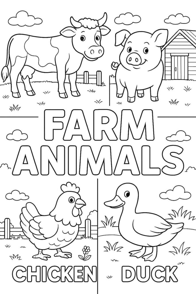 Farm Animal Coloring Pages for Kids | Toddler & Preschool Activity ...