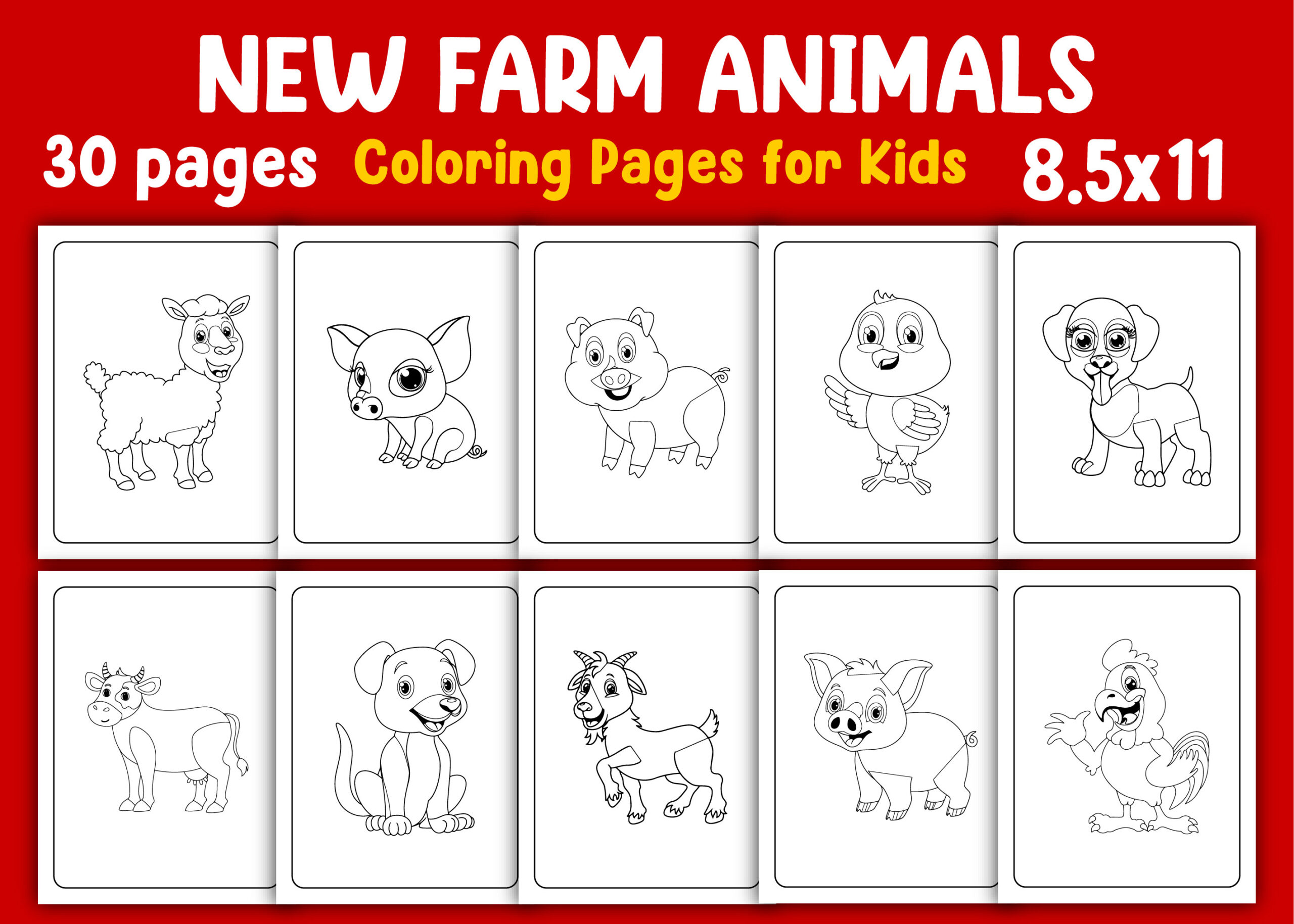 Free printable Farm Animal Coloring Pages Preschool featuring various farm animals for kids to color