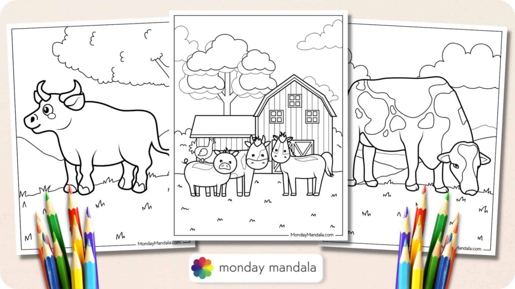 Farm Animal Colouring Pages Free – Fun Printable Worksheets Free printable Farm Animal Colouring Pages Free featuring a cow, barn, and farm animals to color