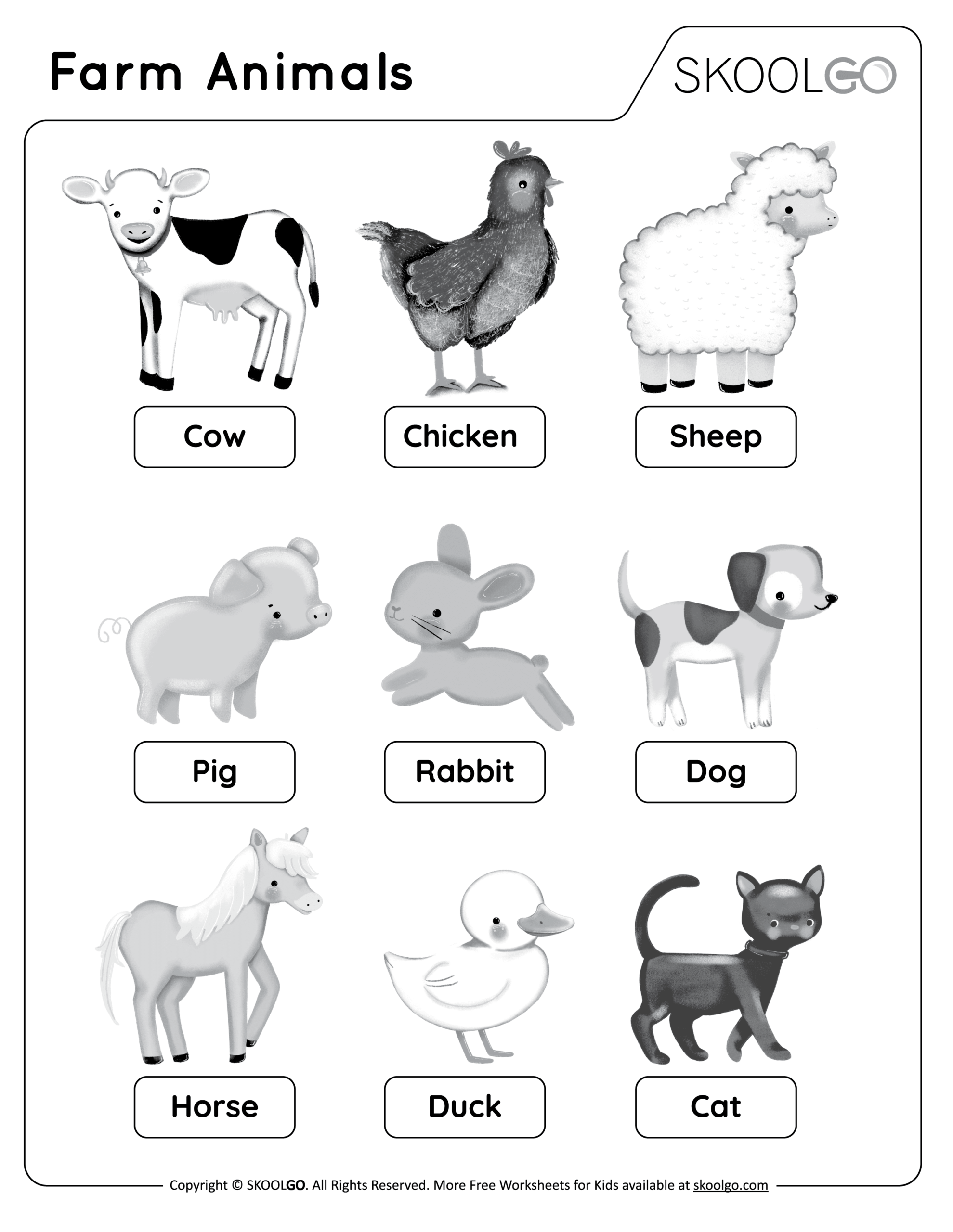 Engaging Farm Animals Worksheets For Kindergarten featuring various farm animals like cow, sheep, and pig