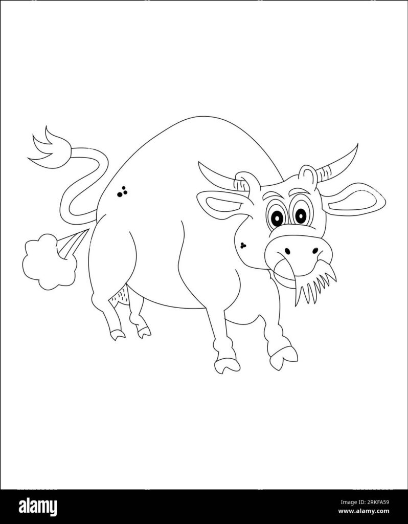 Hilarious Farting Animals Coloring Page A humorous coloring page of a cow farting, ideal for a funny animal coloring book
