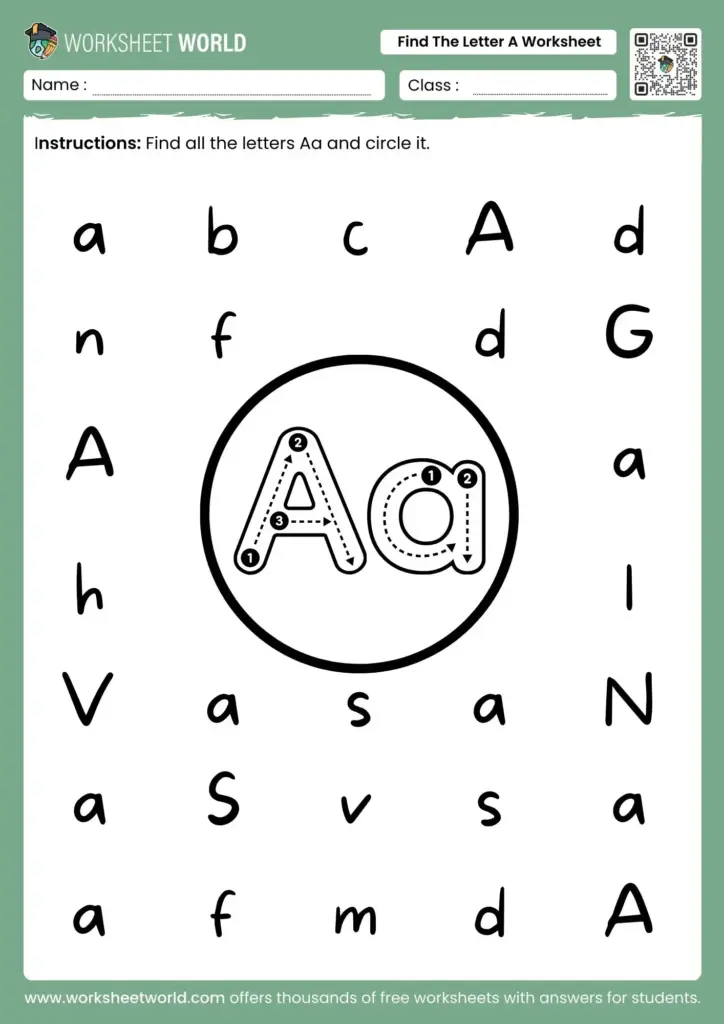 Interactive worksheet for preschoolers to find and circle the letter A among other letters