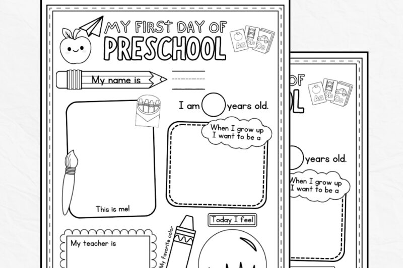 First Day Of Preschool Worksheets
