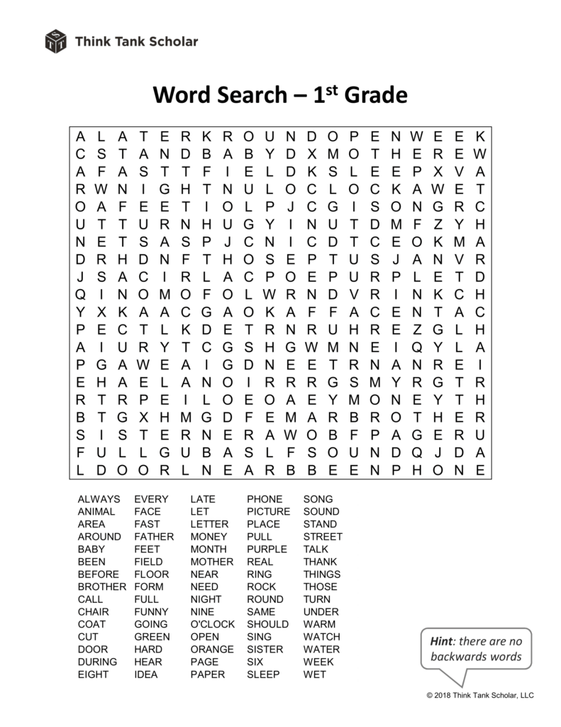 First Grade Word Search – Duck Printable First Grade Word Search - Duck Printable
