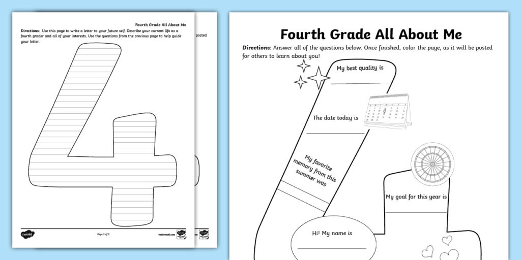All About Me Activity for 4th Graders Creative All About Me activity for fourth graders with prompts for personal reflection