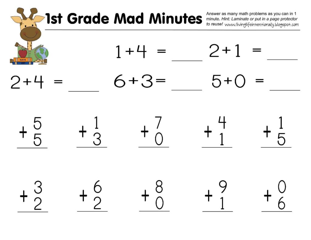 FREE 1st Grade Printable Math Worksheets & First Grade Mad Minutes! FREE 1st Grade Printable Math Worksheets & First Grade Mad Minutes!