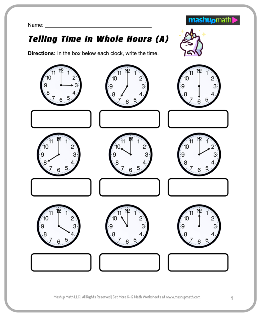 Printable worksheets for second graders to learn how to tell time on analog clocks