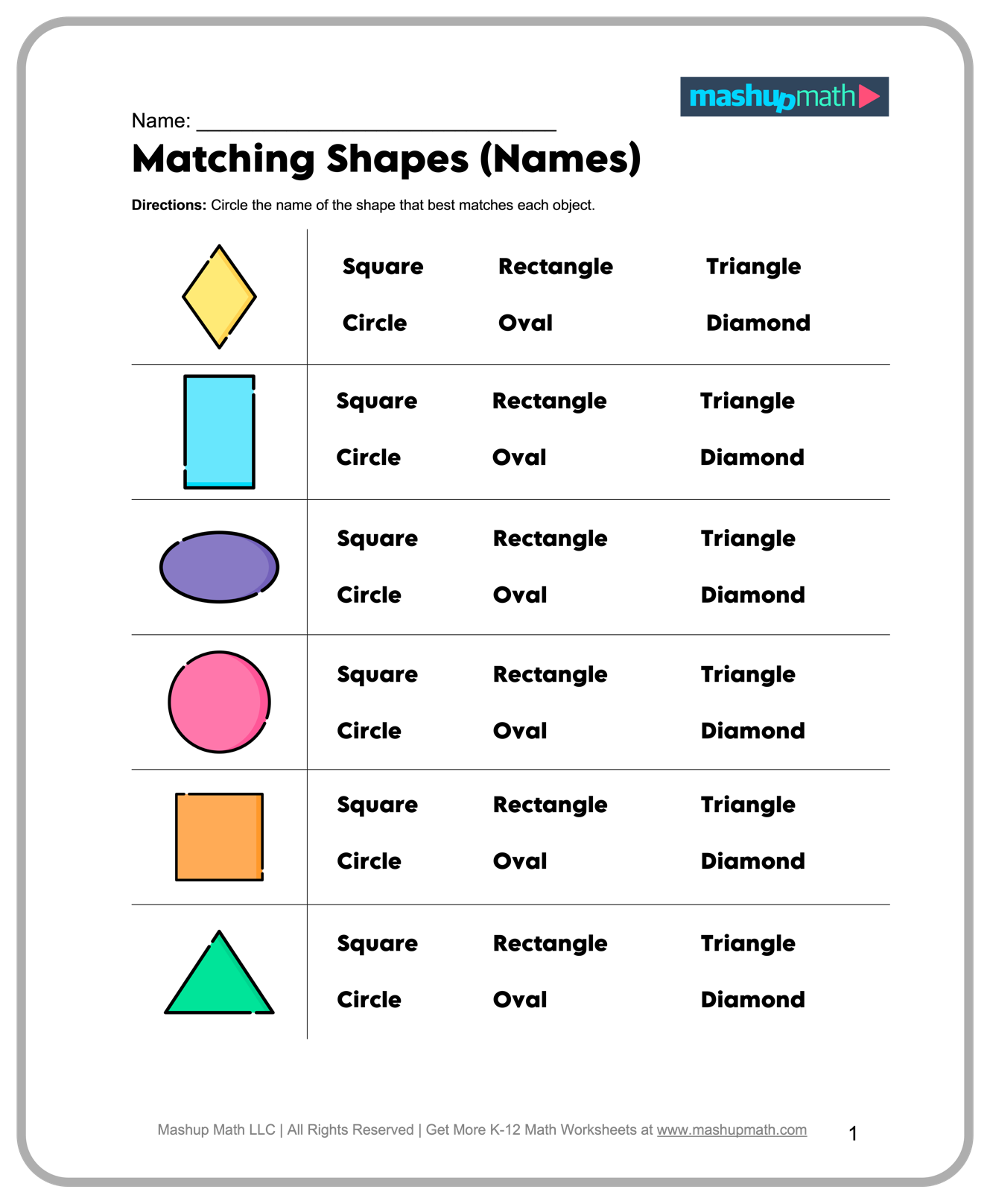 Free 2nd Grade Math Worksheets Printable featuring a matching shapes activity for students