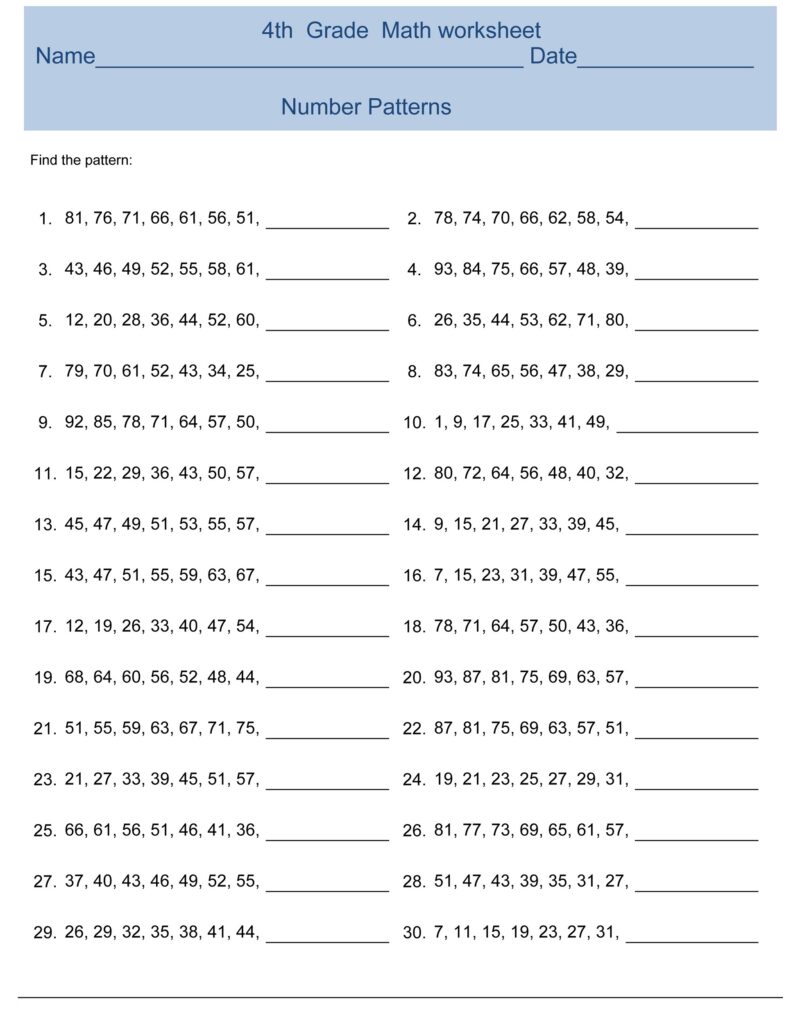 Free 4th Grade Math Worksheets | Activity Shelter