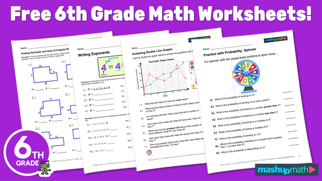 Free 6th Grade Math Worksheets—Printable w/ Answers — Mashup Math ...