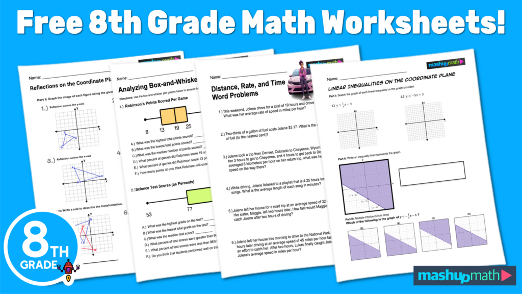 Free 8th Grade Math Worksheets—Printable w/ Answers — Mashup Math ...