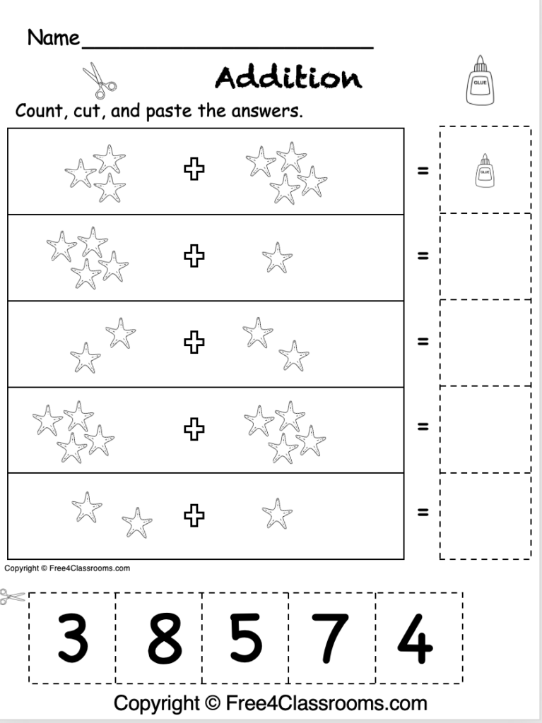 Free Addition Up to 10 For Kindergarten – Cut and Paste Free Addition Up to 10 For Kindergarten - Cut and Paste