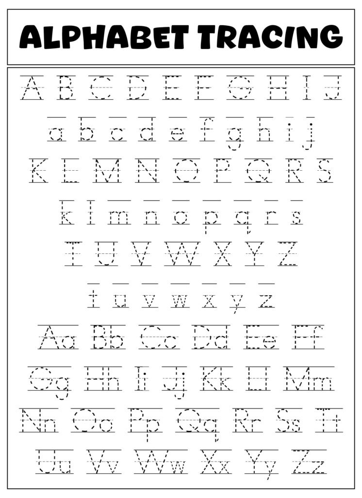 Free Alphabet Letters To Trace with dotted lines for kids to practice writing letters