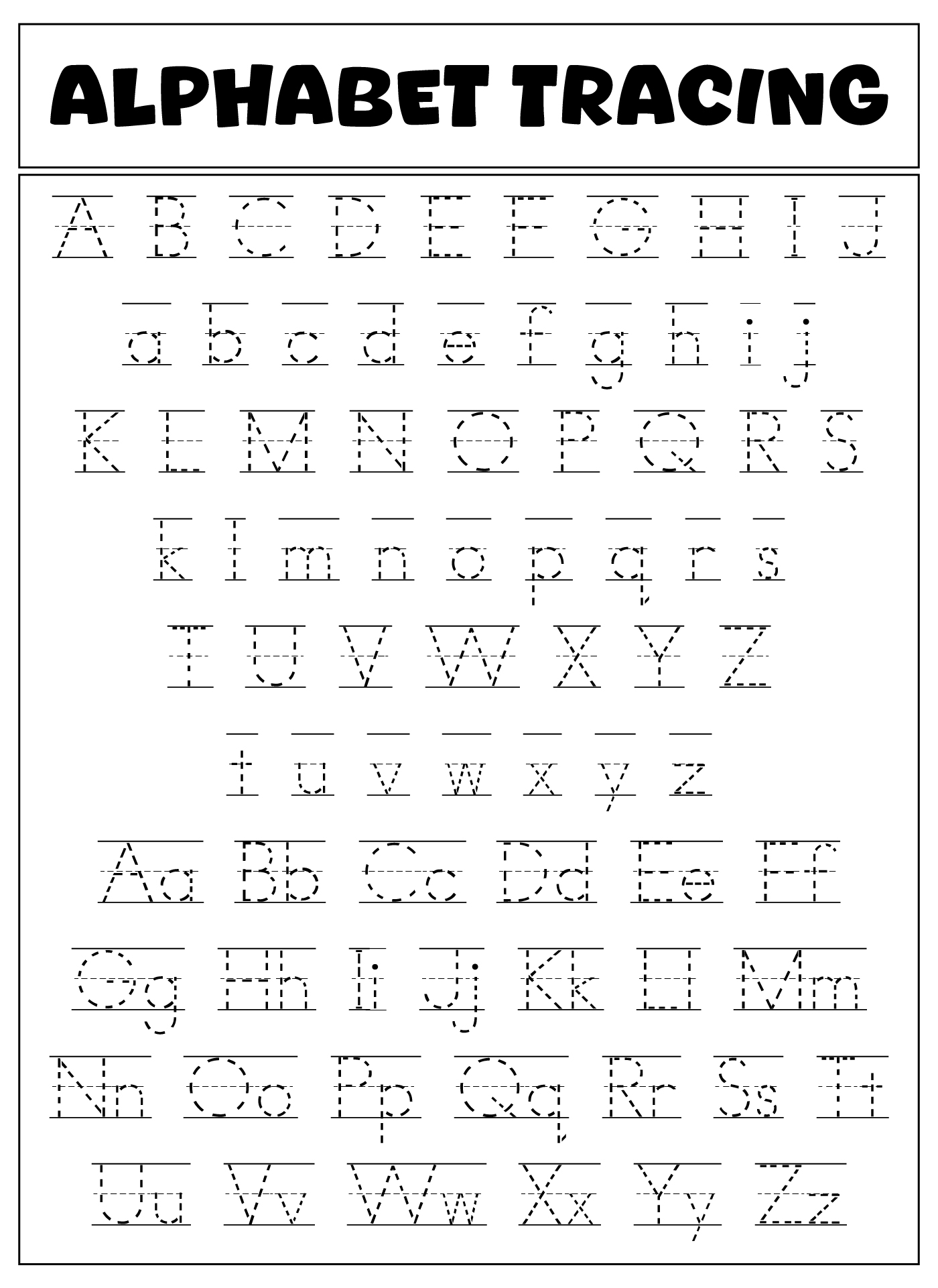 Free Alphabet Letters To Trace with dotted lines for kids to practice writing letters