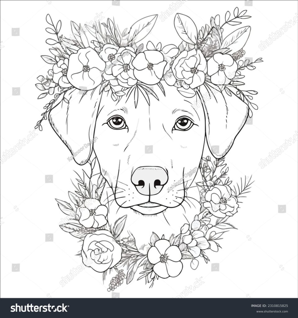 Free Animal Coloring Pages For Adults – Flower Dog Design Free Animal Coloring Pages For Adults featuring a flower-adorned dog illustration