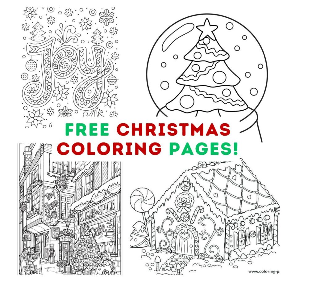 Collection of free Christmas coloring pages featuring festive designs for kids
